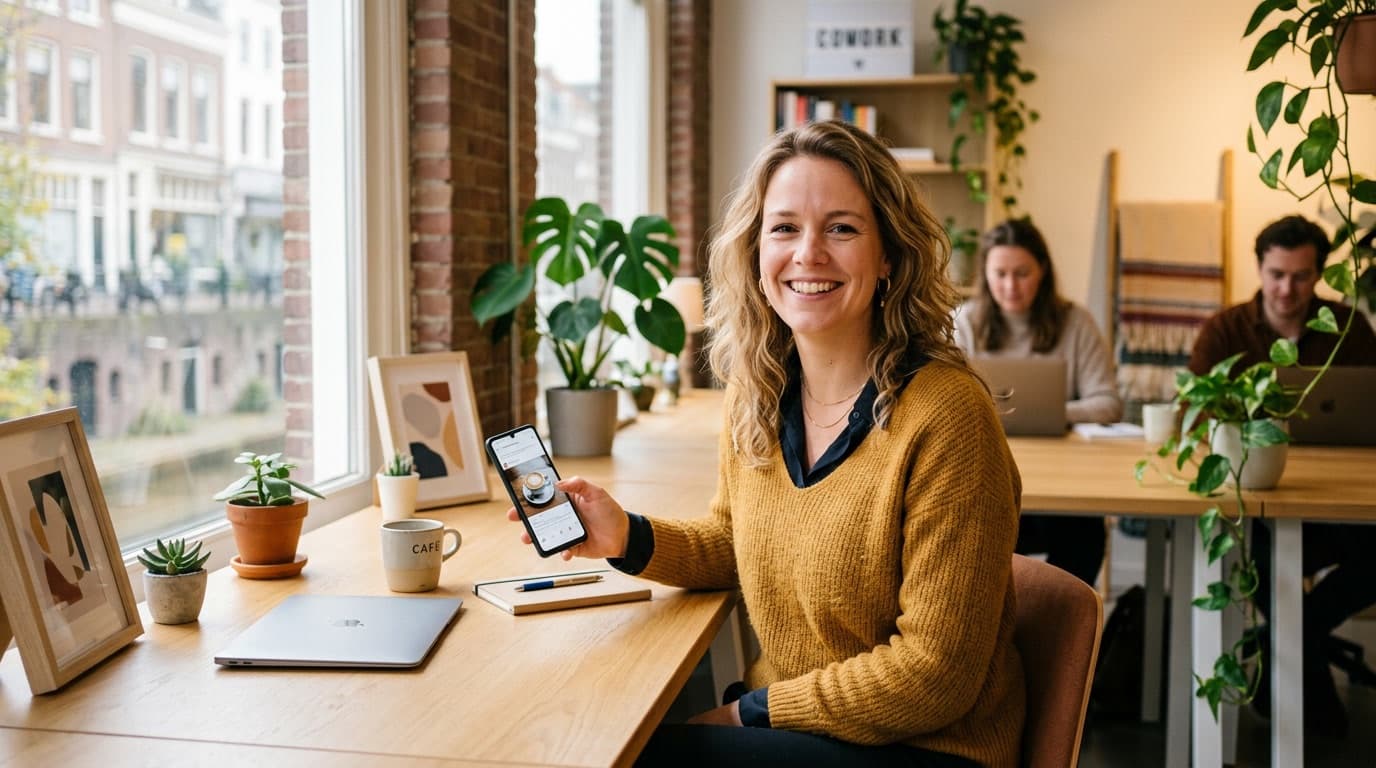 MKB-ondernemer kijkt naar social media op smartphone